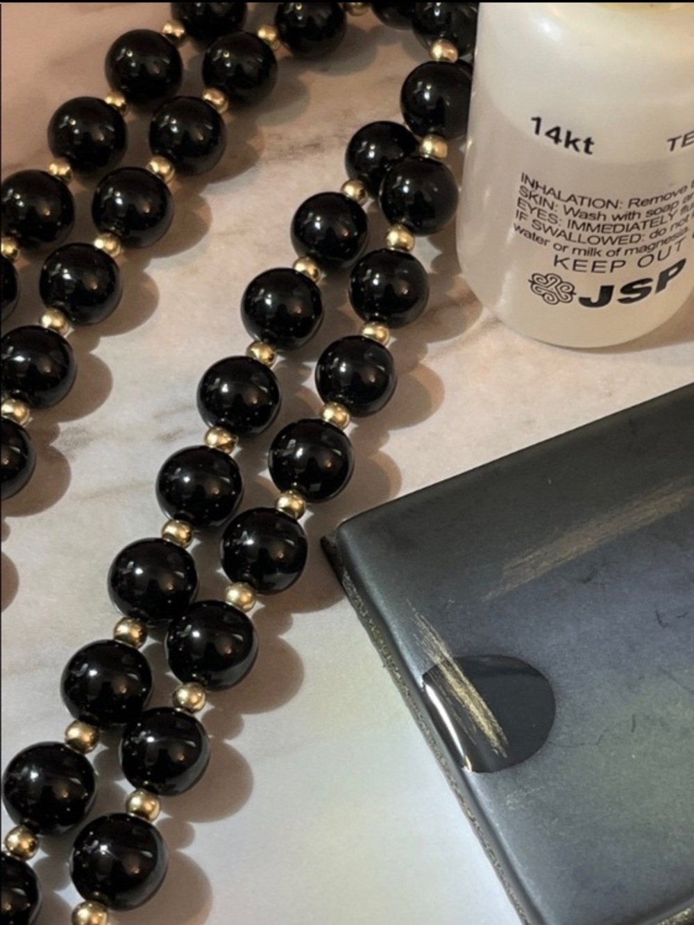 32” strand of 14K balls & Genuine Onyx - Picture 12 of 16